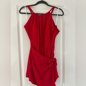 Lulus Take Us Out Red Tie-back Faux Wrap Skort Romper - Size M